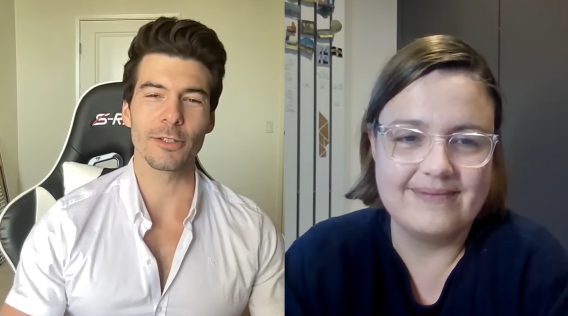 Nick Ritacco smiles during his virtual interview with host Jen Cooper, discussing career growth and challenges in the vertical drama space, as posted on May 18, 2025 | Source: YouTube/VerticalDramaLove