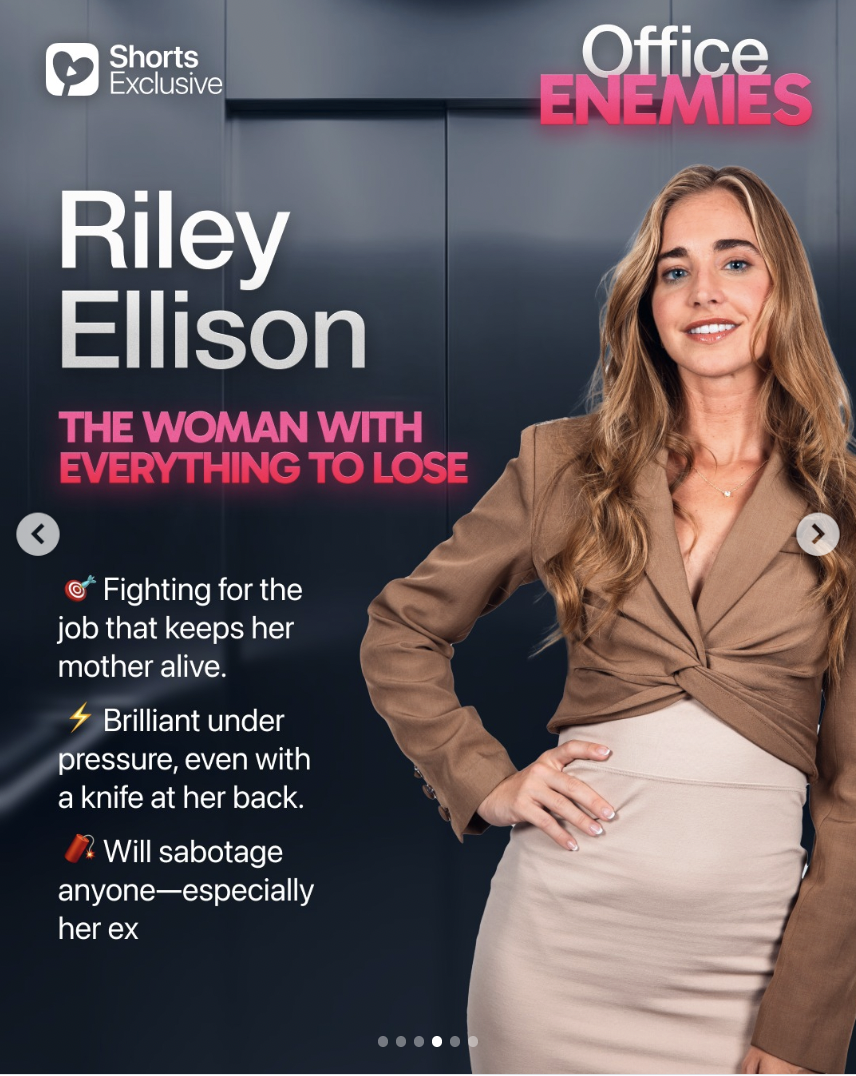 A backgrounder of Rebecca Stoughton's character Riley Ellison in "Office Enemies" | Source: instagram/app.shorts
