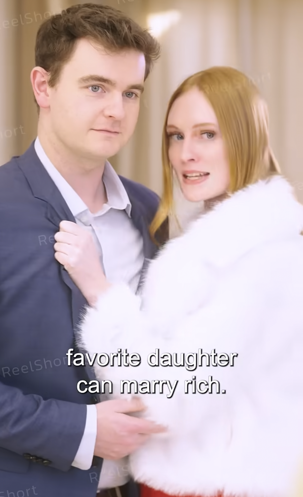 Danny O’Brien as Benson McBride and Margaret Addison Green as Kristy Davenport in "My Double Proxy Marriage to a Billionaire" | Source: youtube/reelshortapp