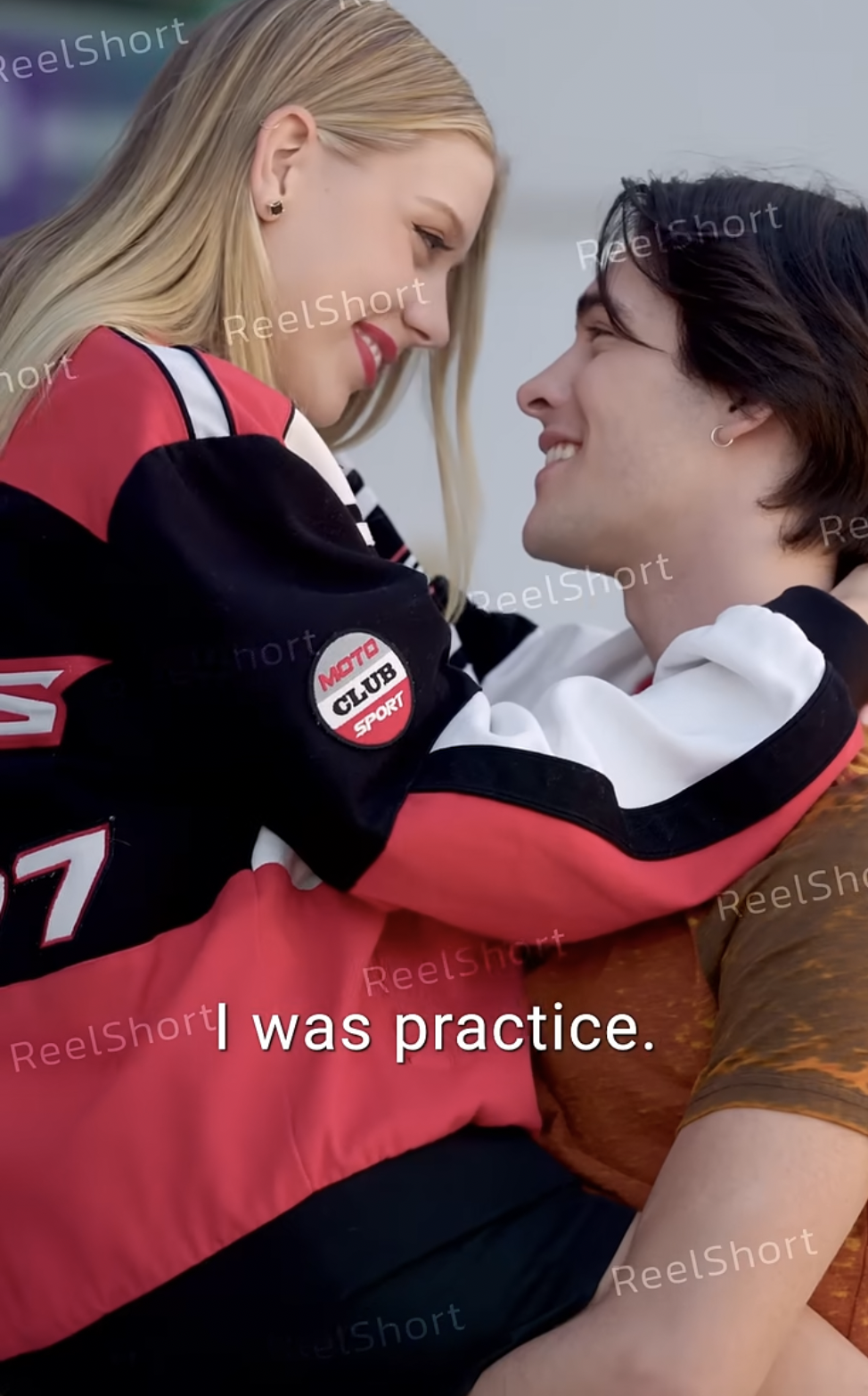 Makenna Ginn and Luke Dodge as Kathy Whitman and Ryder Kane in "The Day the Champion Racer Lost His Bride" | Source: youtube/reelshortapp