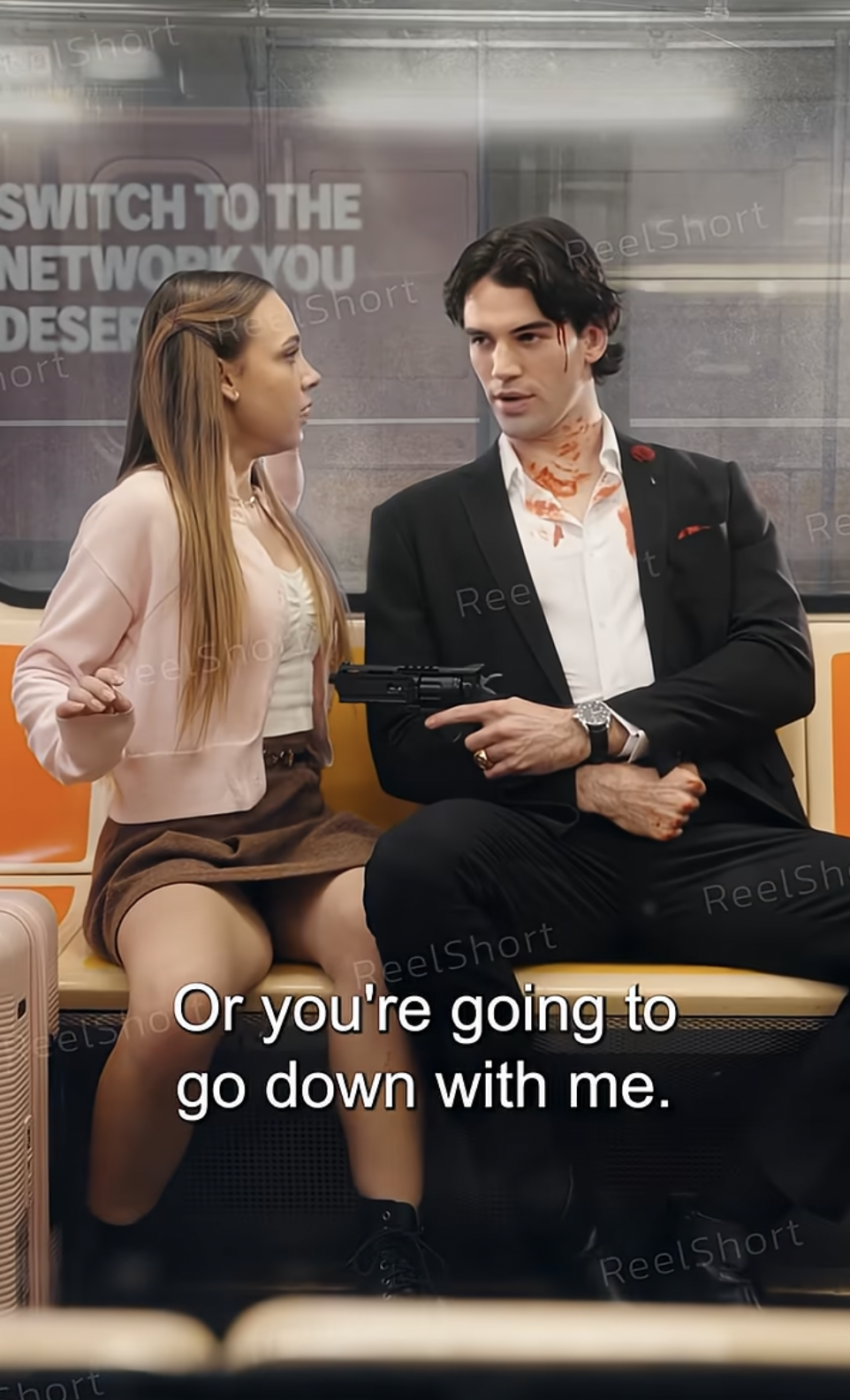 Savannah Coffee as Hannah Wilson and Noah Fearnley as Alexander Kane in "Married the Mafioso I Saved" | Source: youtube/reelshortapp