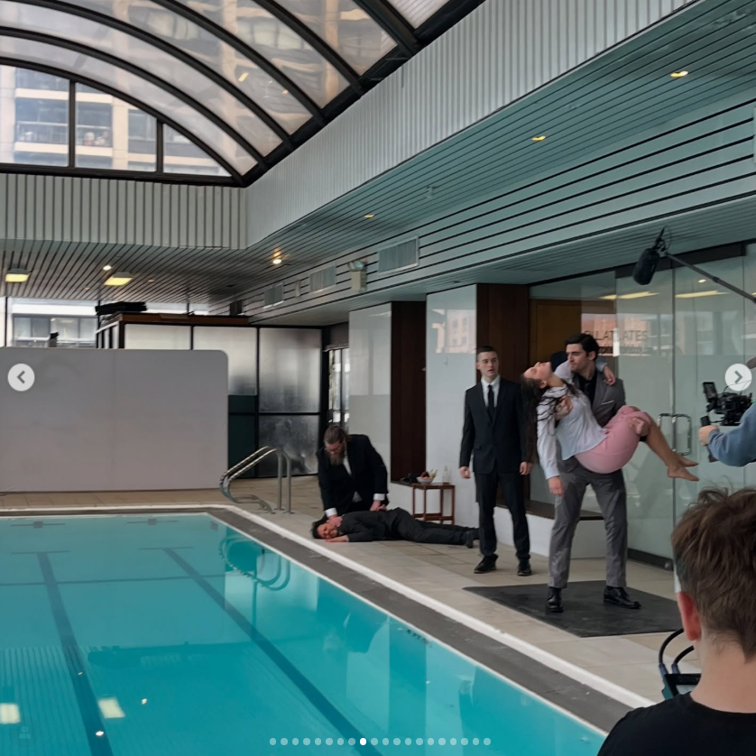 Dramatic poolside sequence in production, with Teig Sadhana carrying a co-star, as posted on February 18, 2025 | Source: Instagram/sadhat8