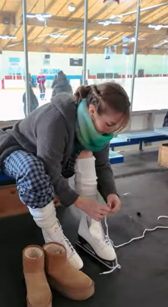 Rebecca Stoughton laces up her skates on set of "Good With Her Hands," as posted on March 21, 2025 | Source: YouTube/reelshortapp