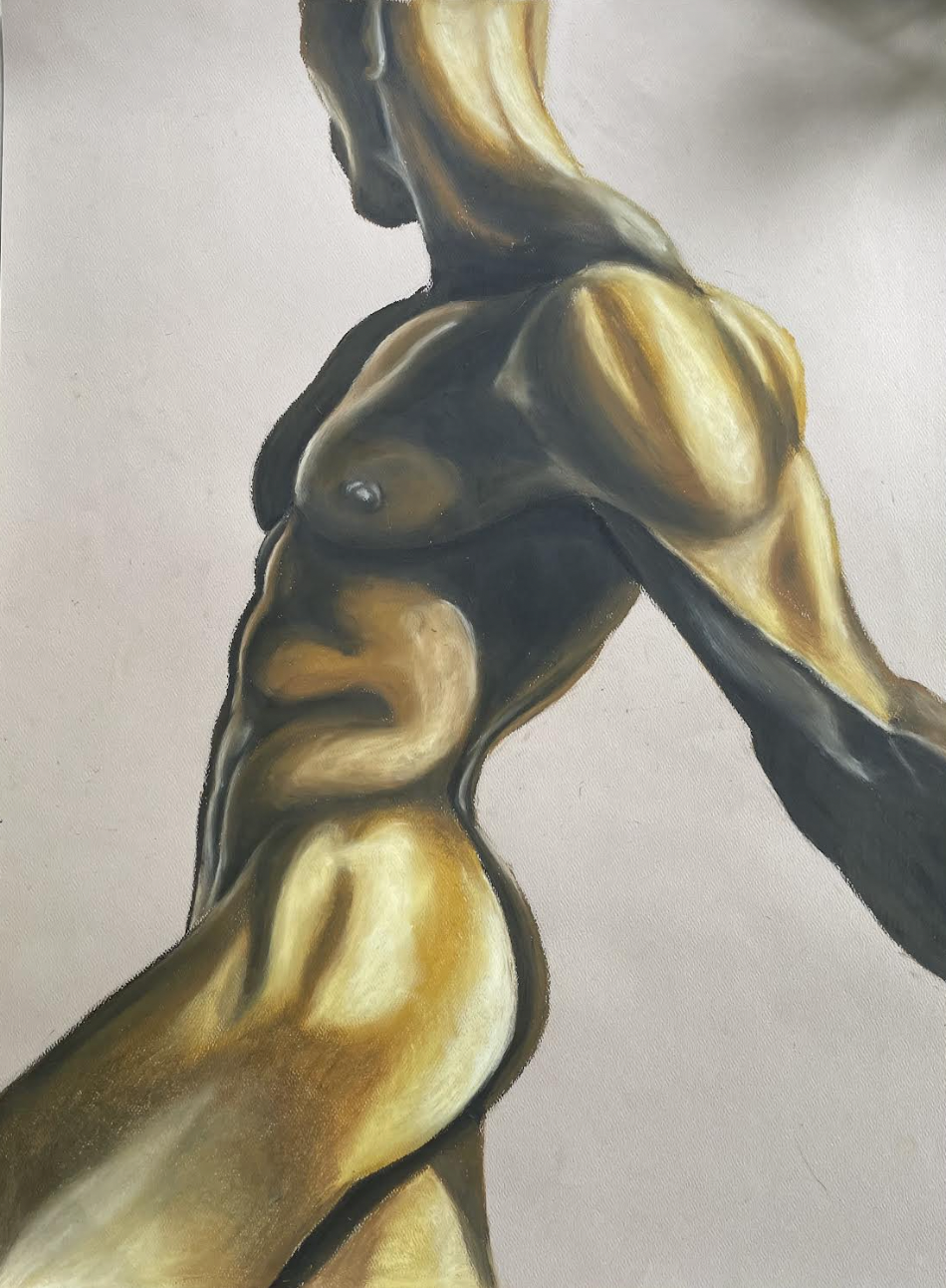 This oil pastel, known as "Gold," is also among the pieces Pielikh shared with Vertical Drama Explorer, reflecting his ongoing exploration of the human form. | Source: Volodymyr Pielikh