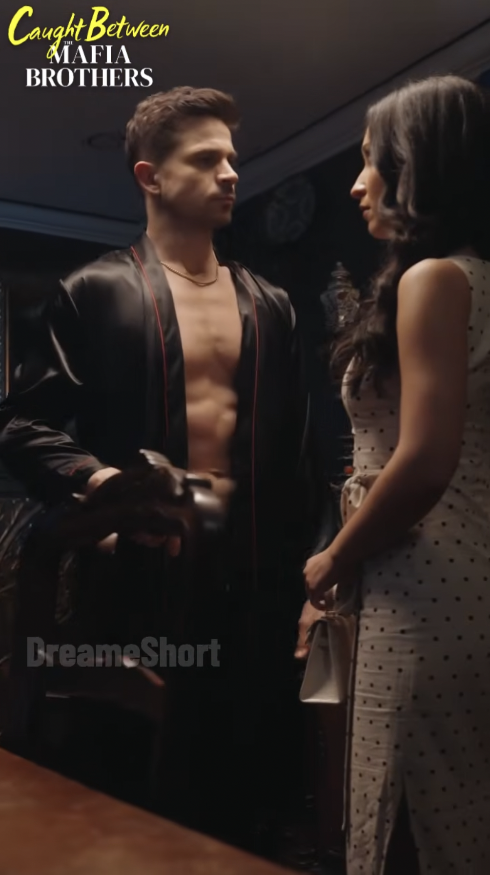 Michael Allen as Finn Moretti and Mariah Moss as Sloan Collins in "Caught Between the Mafia Brothers" | Source: youtube/dreameshort