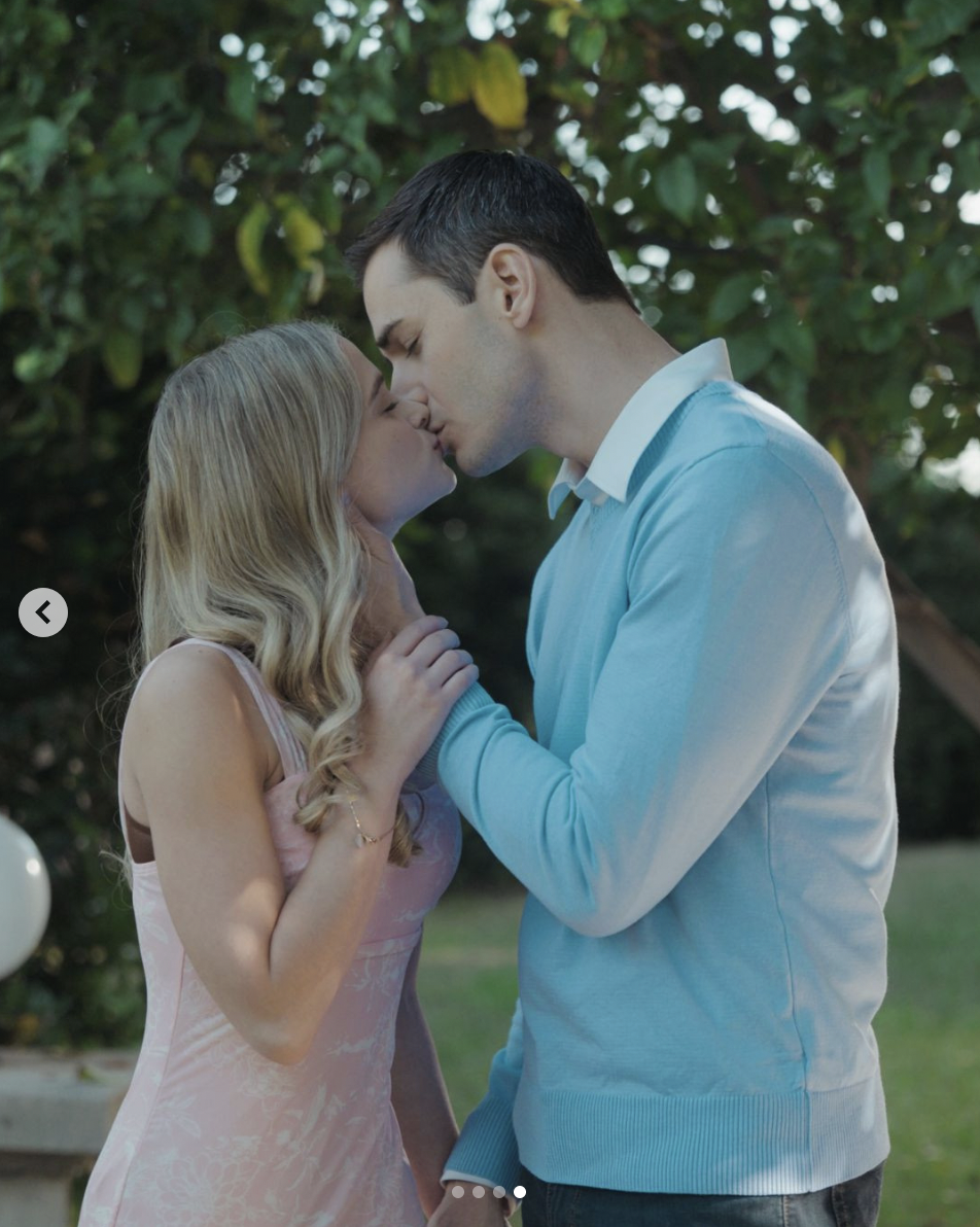 A kissing scene between Anna Stadler as Christy Lane and Ryan Vincent as Henry Cole in "When Love's Sorrow Plays Again" | Source: instagram/reelshortapp