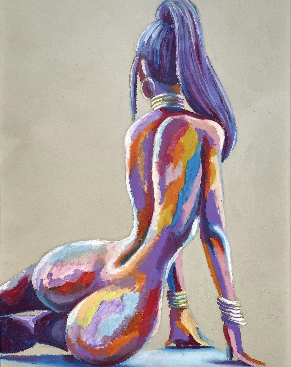 Pielikh's oil pastel, "Woman of Color," showcases his fascination with the beauty of the human body | Source: Volodymyr Pielikh