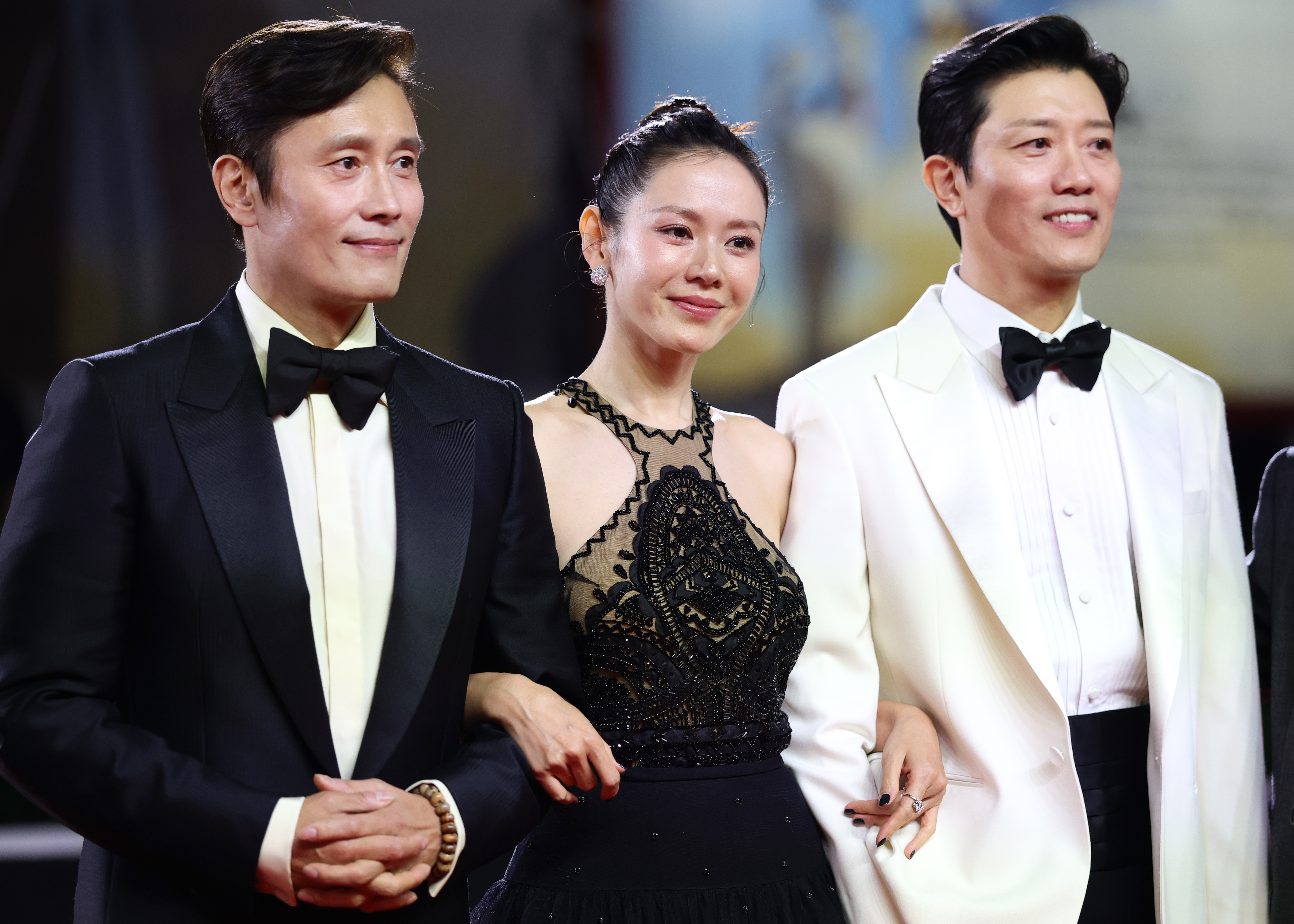 Lee Byung-hun, Son Ye-jin, and Park Hee-soon attend the 82nd Venice International Film Festival on August 29, 2025 | Getty Images