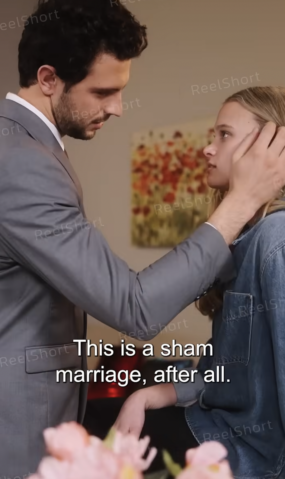 Christopher Quartuccio as Cole McBride and Anna Elizabeth Stadler as Ella Davenport in "My Double Proxy Marriage to a Billionaire" | Source: youtube/reelshortapp