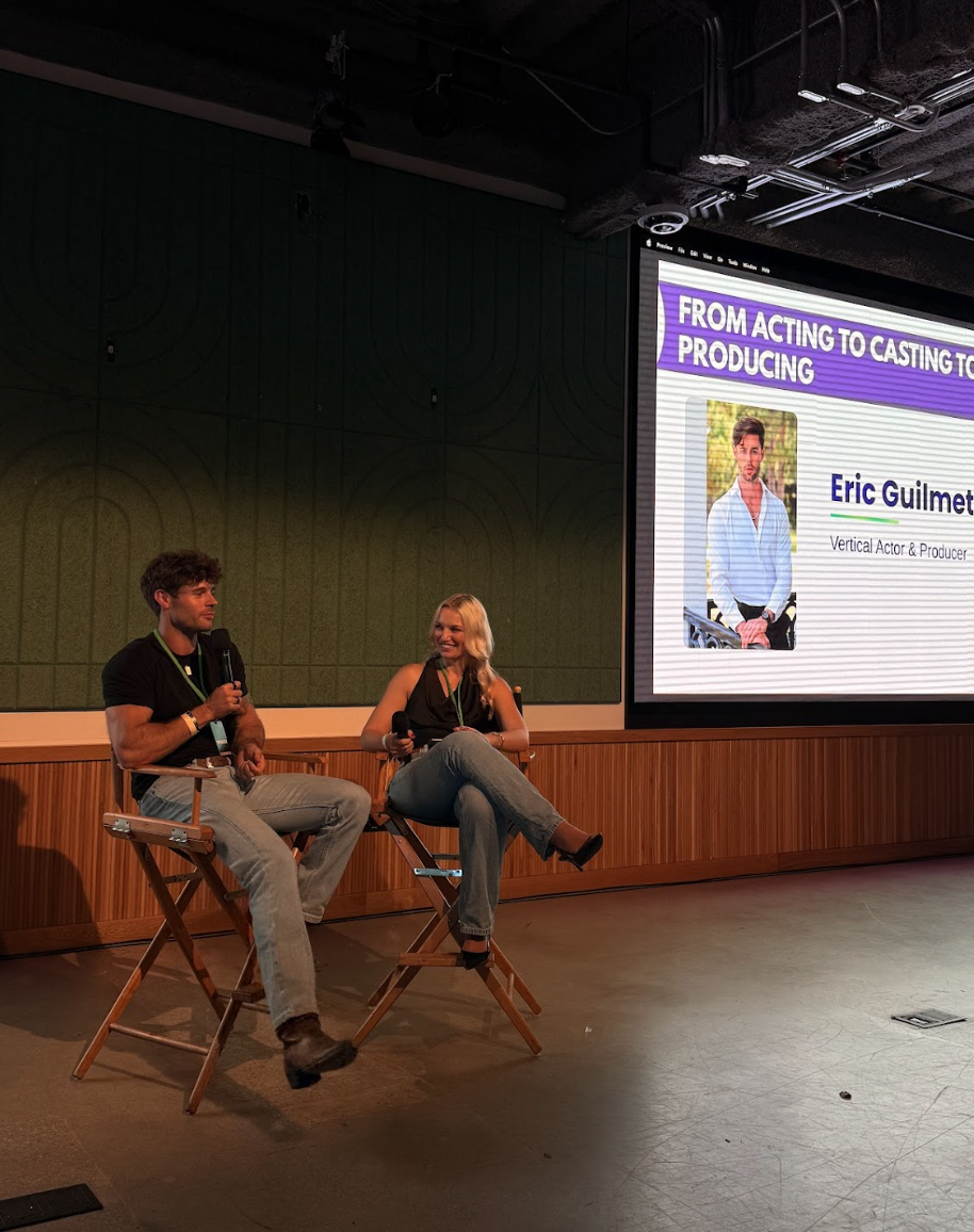 Eric Guilmette speaking to Kerttu Karon on the third day of the LA Vertical Drama Market on May 9, 2026 | Source: Vertical Drama Explorer